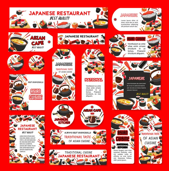 Vector japonês sushi restaurante banners cartazes — Vetor de Stock
