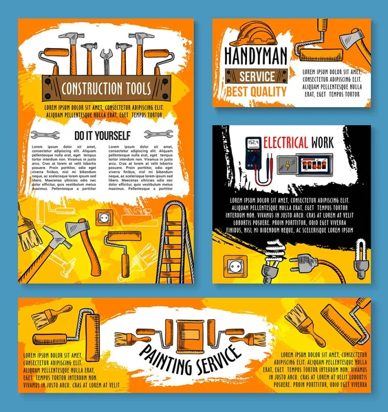 Vektör ev onarım kroki iş araçları poster — Stok Vektör