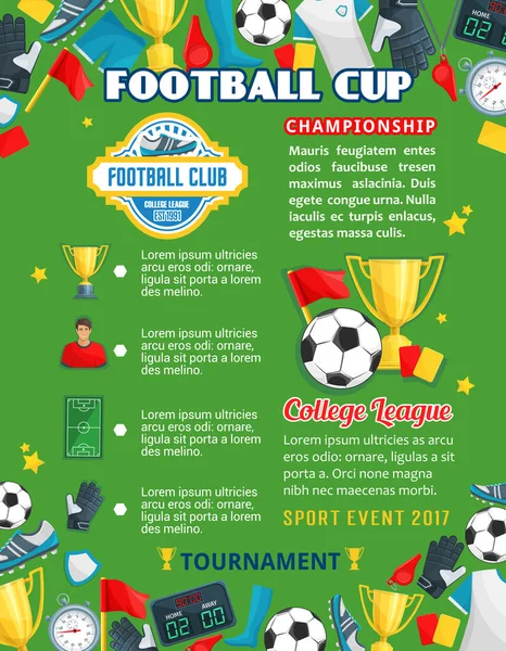 Fußball College Team Fußball Cup Vektor Poster — Stockvektor