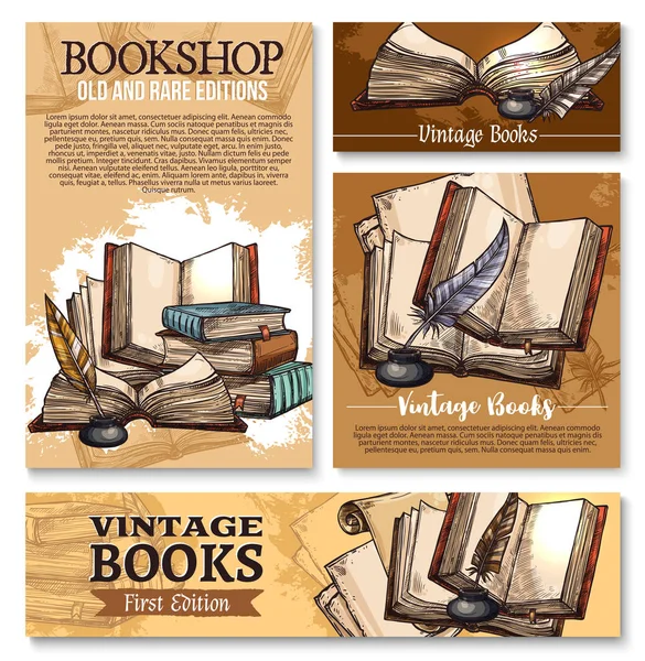 Vektor-Skizzenposter für alte Vintage-Bücher Bibliothek — Stockvektor