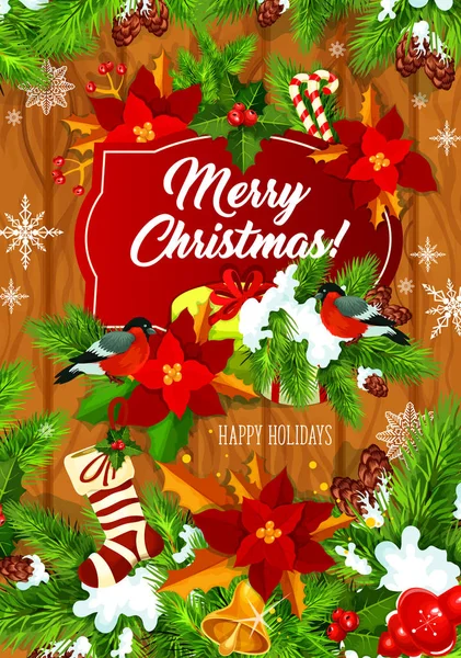 Joyeux arbre de Noël présente la carte de vœux vectorielle — Image vectorielle