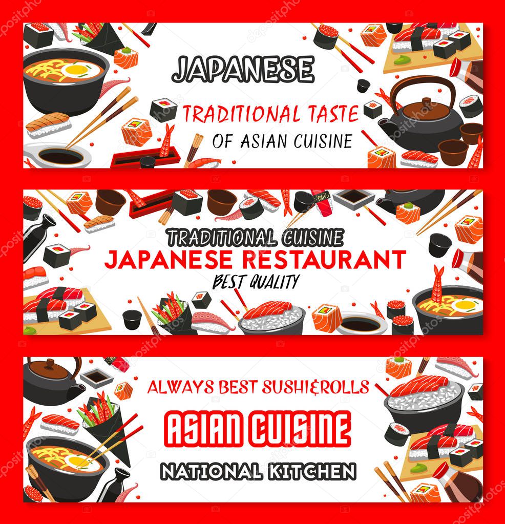 Vector Japanese cuisine Asian food banners