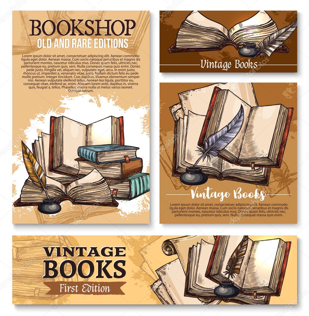 Vector sketch poster for old vintage books library