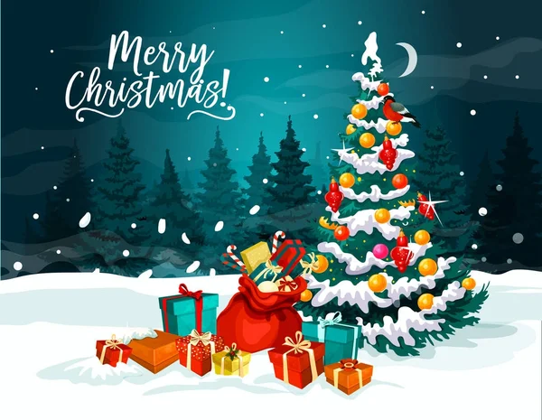 Weihnachtsbaum mit Neujahrsgrußkarte — Stockvektor