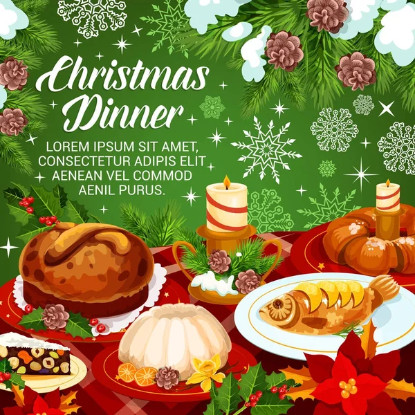 Banner γιορτινό δείπνο κουζίνα διακοπών Χριστουγέννων — Διανυσματικό Αρχείο