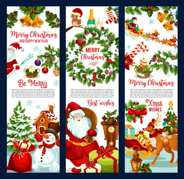 Feliz Navidad deseo Santa vector saludo banners — Vector de stock