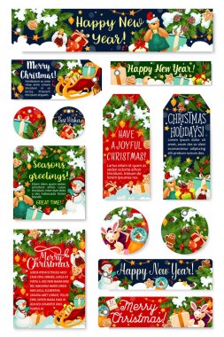 Noel etiketi, yeni yıl tatilleri kutlama kartı