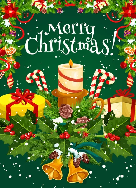 Merry Christmas vector holiday wish greeting card — Stock Vector