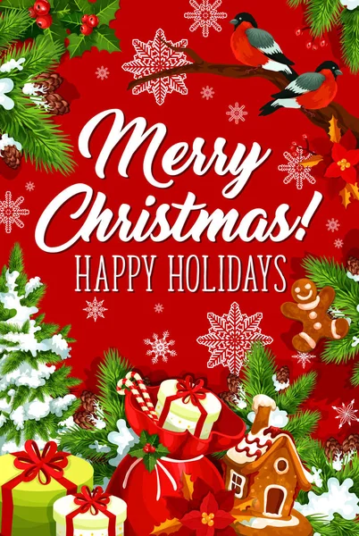 Joyeux Noël heureux vecteur de vacances carte de vœux — Image vectorielle