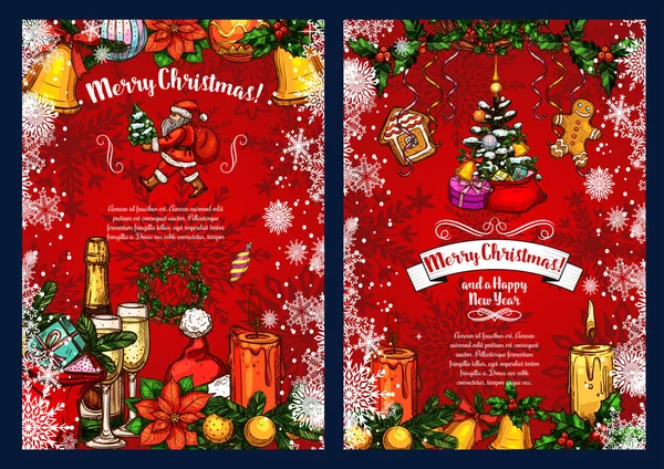 Cartaz de Natal com esboços de férias de inverno — Vetor de Stock