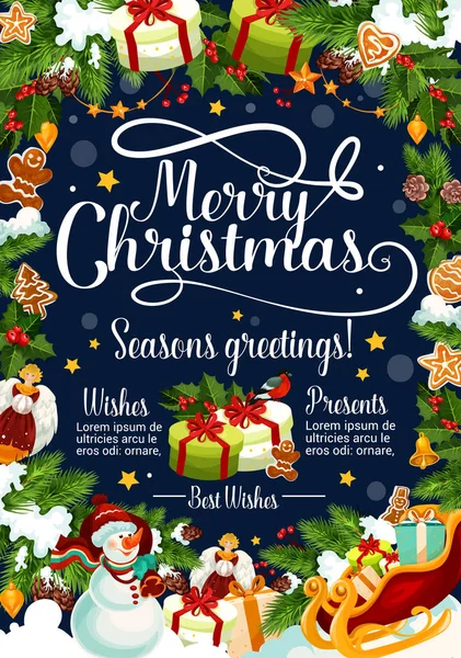 Χριστούγεννα χειμερινών διακοπών επιθυμιών διάνυσμα ευχετήρια κάρτα — Διανυσματικό Αρχείο