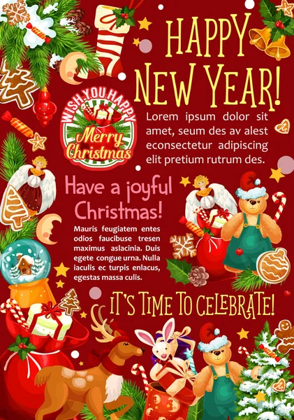 Різдвяний та новорічний святковий вітальний плакат — стоковий вектор