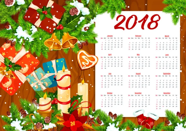 Christmas calendar template on wooden background — Stock Vector