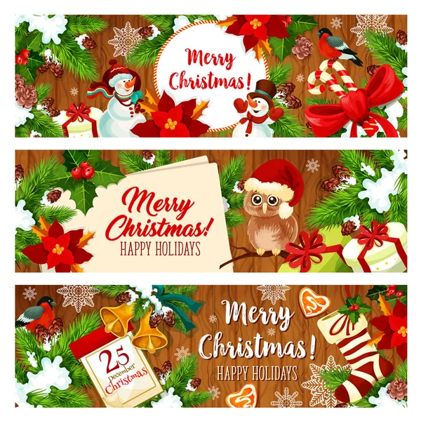 Christmas holiday gift banner on wooden background — Stock Vector