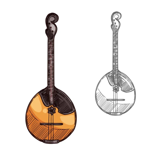 Domra oder Mandoline Skizze russisches Musikinstrument — Stockvektor