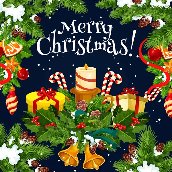 Cartão de presente de Natal com moldura de guirlanda de Ano Novo —  Vetores de Stock