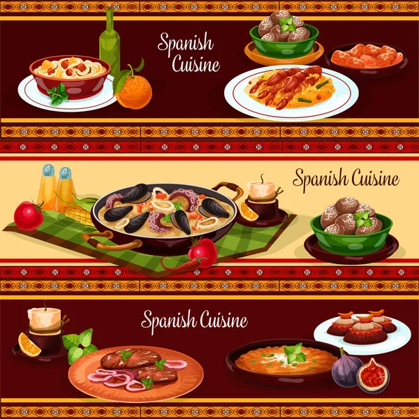 Comida española, juego de pancartas de cocina mediterránea — Archivo Imágenes Vectoriales