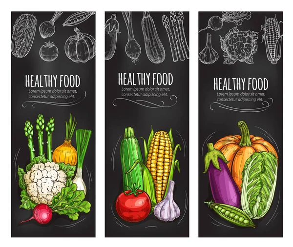Tiza vegetal banner de verduras frescas — Vector de stock