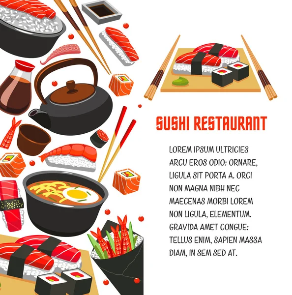 Poster restoran Sushi untuk desain makanan Jepang - Stok Vektor