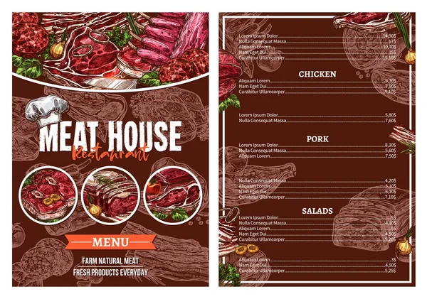 Menu de carne de churrasco para design de brochura de restaurante —  Vetores de Stock