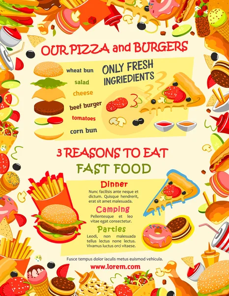 Fast food hamburger en de pizza menusjabloon — Stockvector