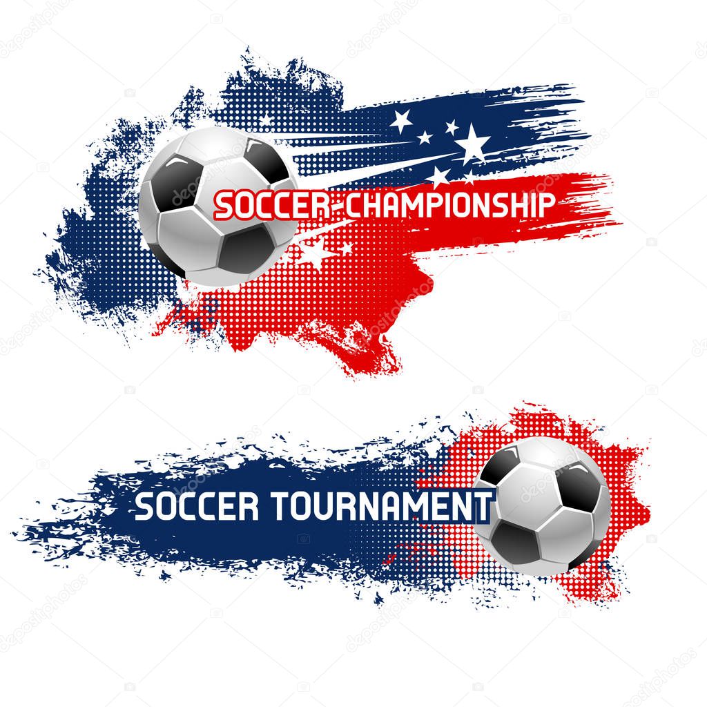 Soccer ball, football tournament banner set design