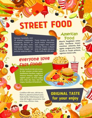 Fast food poster burger, içki ve tatlı ile