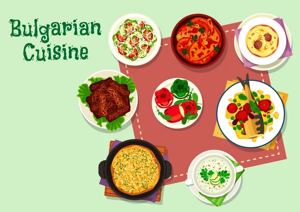 Βουλγαρική κουζίνα εικονίδιο μενού δείπνο για σχεδιασμό τροφίμων — Διανυσματικό Αρχείο
