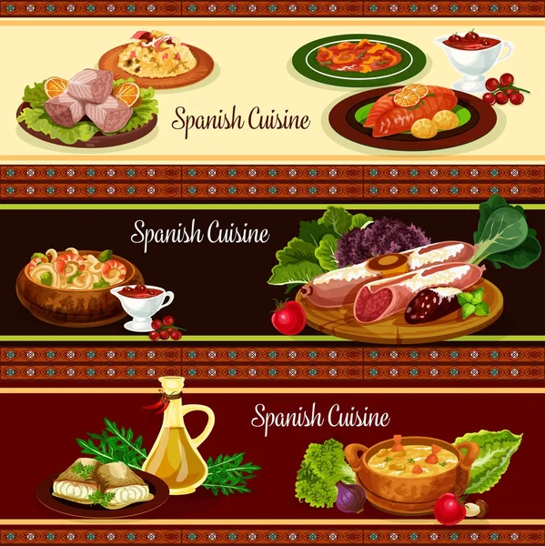 İspanya mutfağı et ve deniz ürünleri yemek afiş kümesi — Stok Vektör