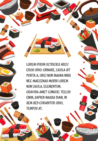 Japanisches Essen, Sushi-Banner-Design für Meeresfrüchte — Stockvektor