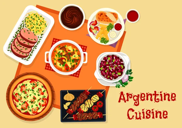 Masakan Argentina menu makan siang dengan ikon makanan penutup - Stok Vektor