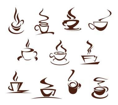 Vector coffee cups for cafeteria cafe icons set clipart