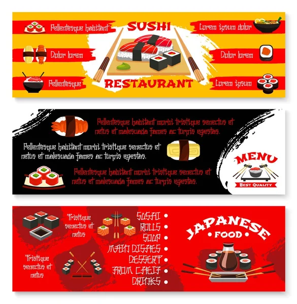 Bannières de menu vectoriel pour restaurant japonais de sushi — Image vectorielle