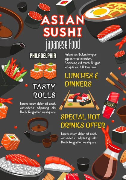 Cartaz vetorial para restaurante de sushi japonês asiático —  Vetores de Stock
