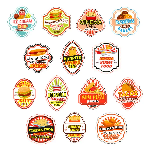Fast food meals vector fastfood icons — Stock Vector