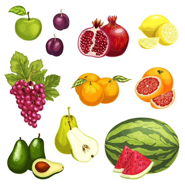 Iconos planos vectoriales de frutas tropicales exóticas — Vector de stock