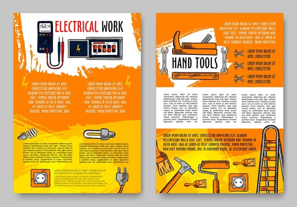 Vector casa reparación bosquejo útiles herramientas de trabajo cartel — Vector de stock