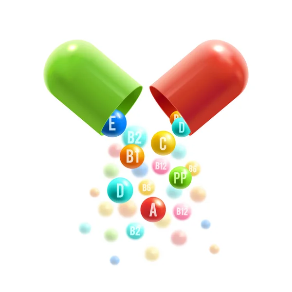 Vitamine pillen vector 3d capsule poster — Stockvector