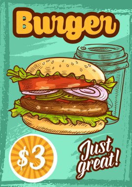 Fast food vektör burger fastfood kroki poster
