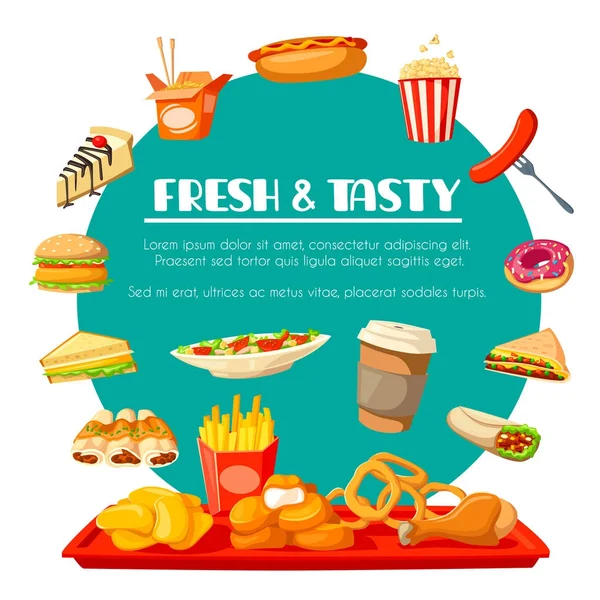 Iconos de vectores de comida rápida para restaurante de comida rápida — Vector de stock