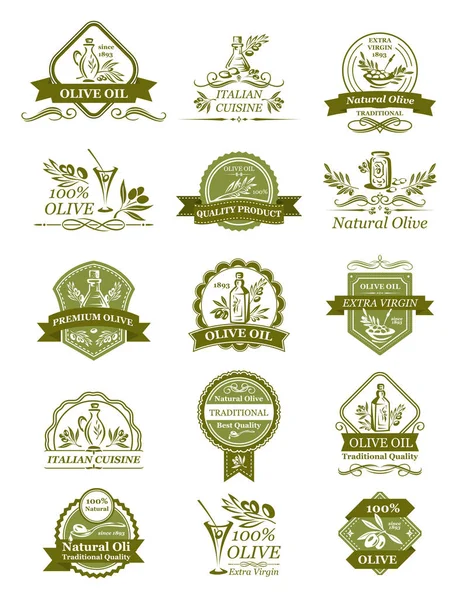 Vector olive icons of for organic olive oil — Stock Vector