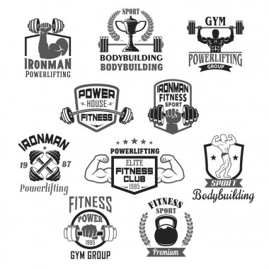 Vücut geliştirme spor salonu ya da powerlifting club vektör simgeler