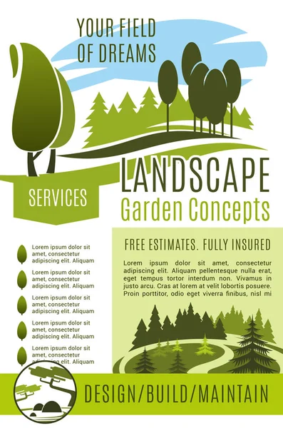 Affiche vectorielle jardinage paysager entreprise d'aménagement paysager — Image vectorielle