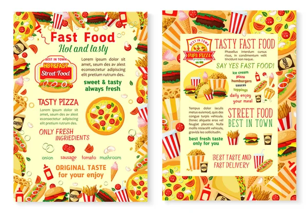 Fast food, Burgery wektor fastfood menu plakaty — Wektor stockowy