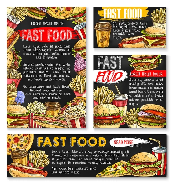 Fast food szkic wektor plakaty fastfood Burgery — Wektor stockowy