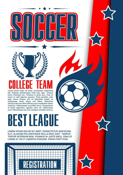 Cartel vectorial para la liga universitaria de fútbol juego — Vector de stock