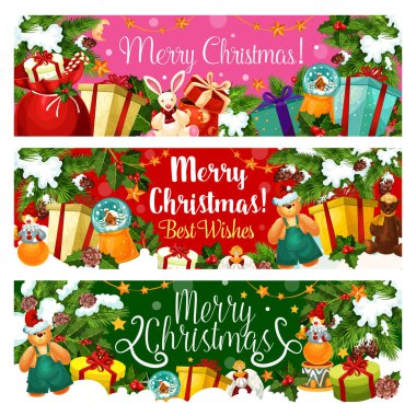 Santa çantası ile Noel ve yeni yıl hediye bayrak