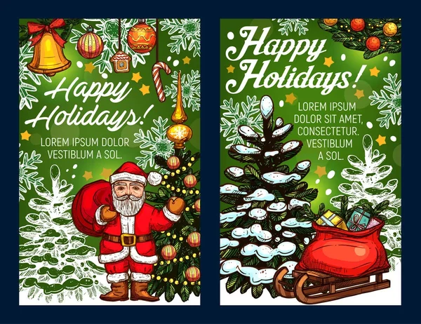 Winter holidays vector Santa sketch greeting card — Stock Vector
