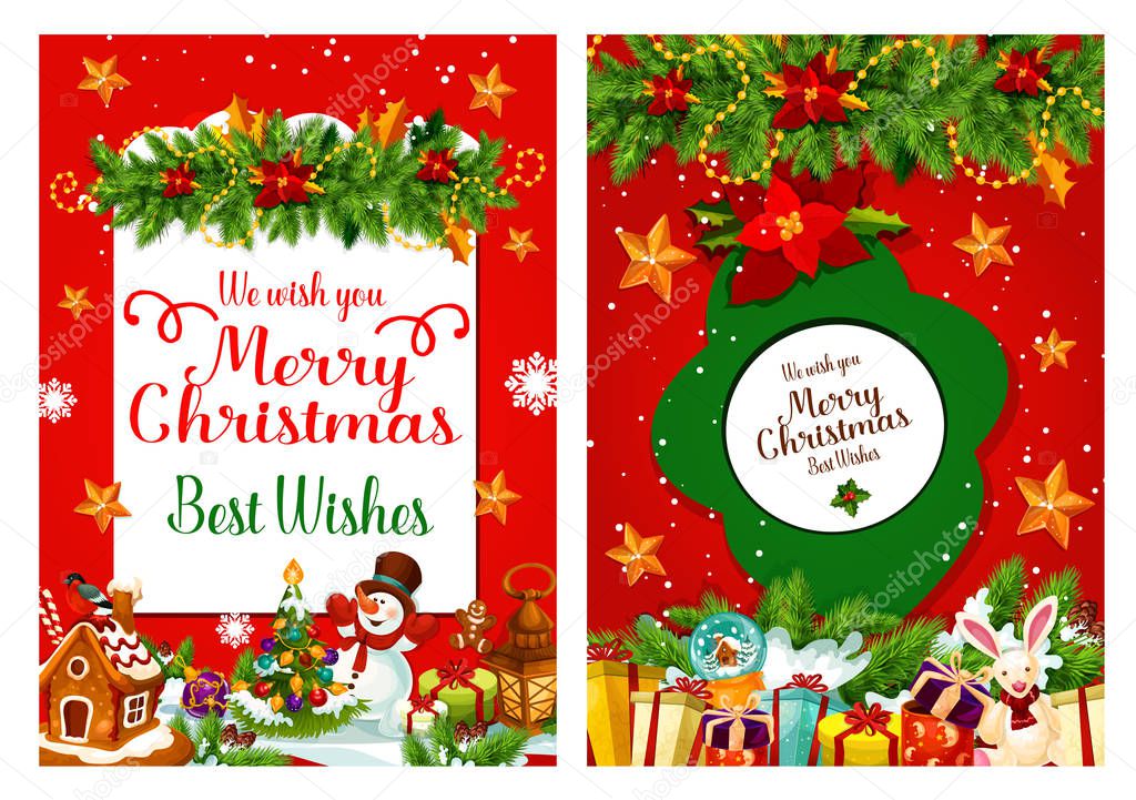 Merry Christmas wish holiday vector greeting card