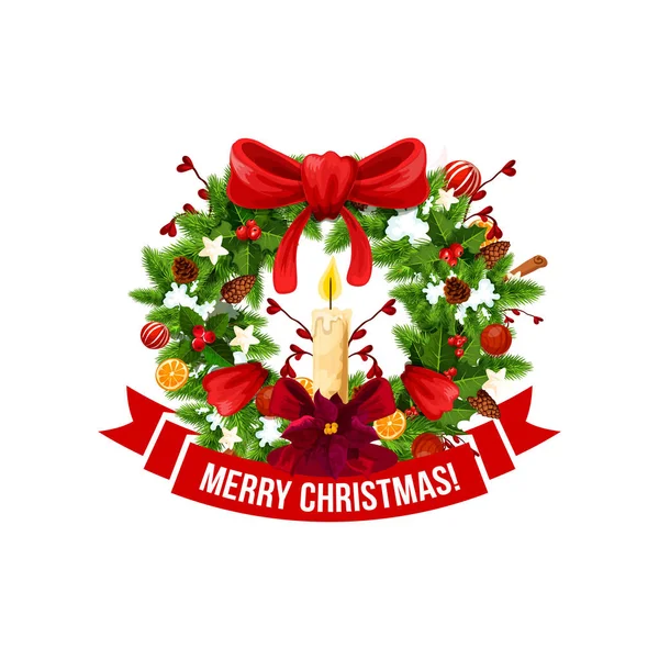 Merry Christmas greeting vector wreath icon — Stock Vector